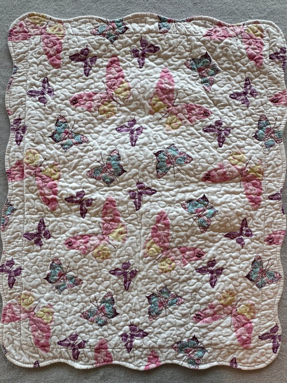 Pillow Sham Twin Standard 26x20 White Pink Purple Butterflies QE Home Linens